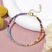 1pc Bohemian Style 18K Gold-Plated Multicolor Natural Stone Beaded Jewelry Bracelet, Suitable For Daily Wear As Gift For Women