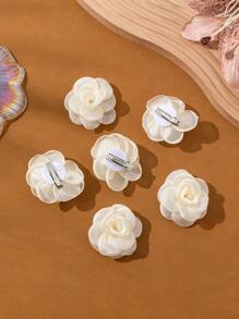 6pcs Cute Rose Hair Clips, Suitable For Daily Wear And Holiday Outfits - Beige - View 2