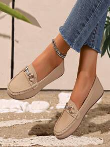 女士平跟休闲便鞋，舒适软底乐福鞋，护士鞋，时尚百搭轻便妈妈鞋 - 卡其色 - 查看 4