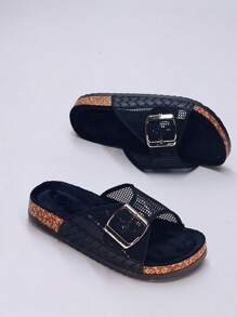 roulvxiang Sandales plates de plage décontracté pour femmes, ornées de strass. Tongs à semelle épaisse, violet, blanc, noir. Sandales plates mignonnes - Transparent - Voir 2