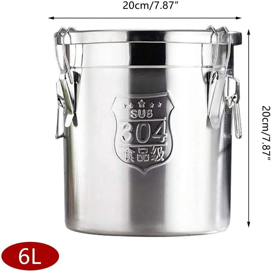 6L Stainless Steel Food Containers Grain Cereal Airtight Canister Bucket With Locking Clamp - 6L - Xem 1