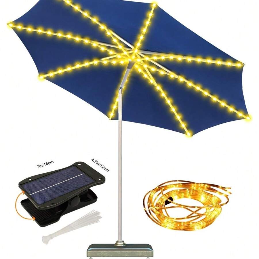 ZNYCYE - Paraguas de patio, luces solares para patio al aire última intervensión con 8 modos de iluminación, clip de panel solar más grande mejorado, 5 V, 152 LED, paraguas impermeable al aire última