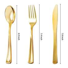 100pcs Cutlery Set - 50 Forks, 25 Knives, 25 Spoons - Plastic Utensils Set For Catering, Parties, Dinners, Weddings,School Supplies - Gold - View 2