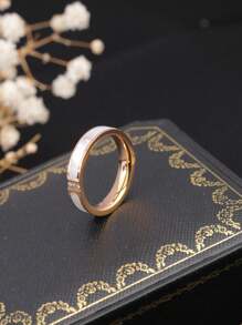 1pc Inlaid Pearl Ring, Rose Gold/Silver Color, Fashionable, Suitable For Women's Daily Wear And Party Gifts