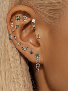 1 pieza Pendientes de plata de ley 925 con ágata de musgo natural para mujer, pendientes minimalistas de encaje plano para boda, fiesta, novia y joyería fina