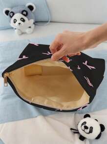 1pc Animal Park Design, Adorable Puppy & Bow Pattern Printed Travel Toiletry Bag, Multi-Functional For Beach, Swimming Pool, Swimwear, Travel Storage Bag, Makeup Bag, Cosmetics Bag, Holiday Organizer, Large Capacity Washbag, For Lipsticks, Brushes, Skincare, Phones, Coins, Small Items, Home, Gift, Holiday & Festival Use, Suitable For Teens, School Makeup Bag, Back To School, Cosmetics & Toiletries Storage, School Supplies, Storage Bag, Room Decor - Multicolor - View 9