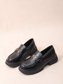 2025 Wiosna Nowe Skórzane Buty W Stylu Japońskim Dla Kobiet, Czarne Grube Podeszwy Zwiększona Wysokość Wsuwane Mokasyny, Retro Brytyjski Styl JK Moda Uniwersalne Płaskie Buty - Czarne - Zobacz 2