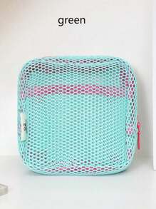 1pc Dopamine Color Mesh Data Cable Storage Bag, Portable Handheld Wired Earphone Power Charger Lipstick Bag, Pink/Purple/Blue Small Travel Storage Bag, Travel Essentials, Travel Accessories, Mobile Phone Storage Bag Cable Organizer