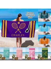 Asciugamano da spiaggia personalizzato con motivi sportivi come softball, racchetta da tennis e testo personalizzato, grande asciugamano da piscina o doccia per donne e uomini, regalo estivo, regalo di San Valentino, compleanno, fidanzato/a, vacanze, arredo bagno, accessori da viaggio, accessori da spiaggia