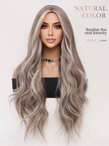 34英寸时尚高光泽合成纤维假发，女士超长波浪卷发，金色挑染，提亮肤色，打造青春蓬松发型，适合日常佩戴和婚礼场合，自然柔软轻盈。 - 挑染金色 - 查看 6