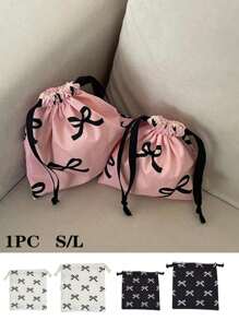 1PC S/L Bow Drawstring Mini Bag, Travel Portable Storage Bag, Storage Hanging Bag Holiday Essentials Holiday Travel Essentials Travel Bag Travel Accessories