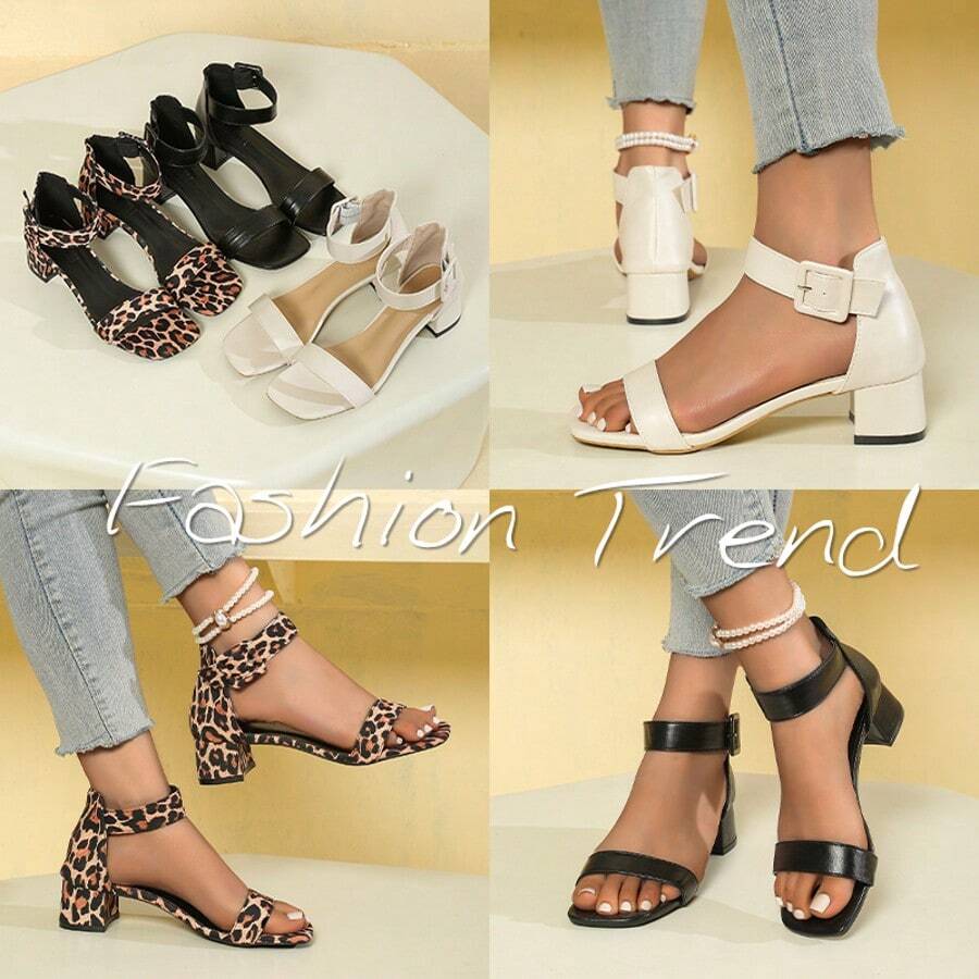Nieuwe zomersandalen voor dames met blokhak, vierkante neus, sprookjesachtige stijl, veelzijdige sandalen, modieuze sandalen met bandjes en zachte zool. - Zwart - Bekijken 1