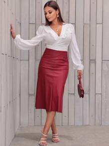 Longuete Evasé Round Leather Skirt Evangelical Fashion - Burgundy - View 8