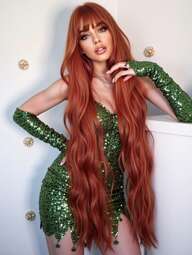 45inch Long Loose Wave Synthetic Wigs With Bangs For Women Heat Resistant Natural Middle Part Cosplay Party Lolita Music Festival Wedding Hair Wigs