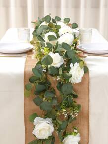 1pc 180cm Artificial White Rose Vine Garland , White Simulation Rose Vine, Holiday Birthday Wedding Party Background Decoration, Wedding Table Garland Decoration, Dining Table Cabinet Bar Staircase Decoration, Room Centerpiece Backdrop Decoration Rose Vine, Room Decoration Home Decoration, Outdoor Patio Arches Garden Railing Wall Decoration, Valentine's Day, Mother's Day Gift
