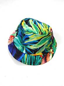 3-Piece Tween Boy Hawaiian Shirt, Hat And Shorts Set With Pockets, Beach Tropical Rainforest Animal Print Pattern, Suitable For Summer Casual And Vacation Wear (Without White T-Shirt)