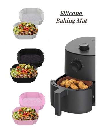 1 st silikonmatta för airfryer, återanvändbar silikonfoder till airfryer, rektangulära airfryertillbehör kompatibla med 8-liters airfryer, kökstillbehör, kökstillbehör, hemtillbehör, julklapp
