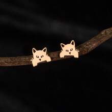 1 Pair Of Elegant Cat Earrings, Stainless Steel, Animal Theme, Suitable For Everyday Wear, Pet Animal Accessories, Women's Holiday Gifts
