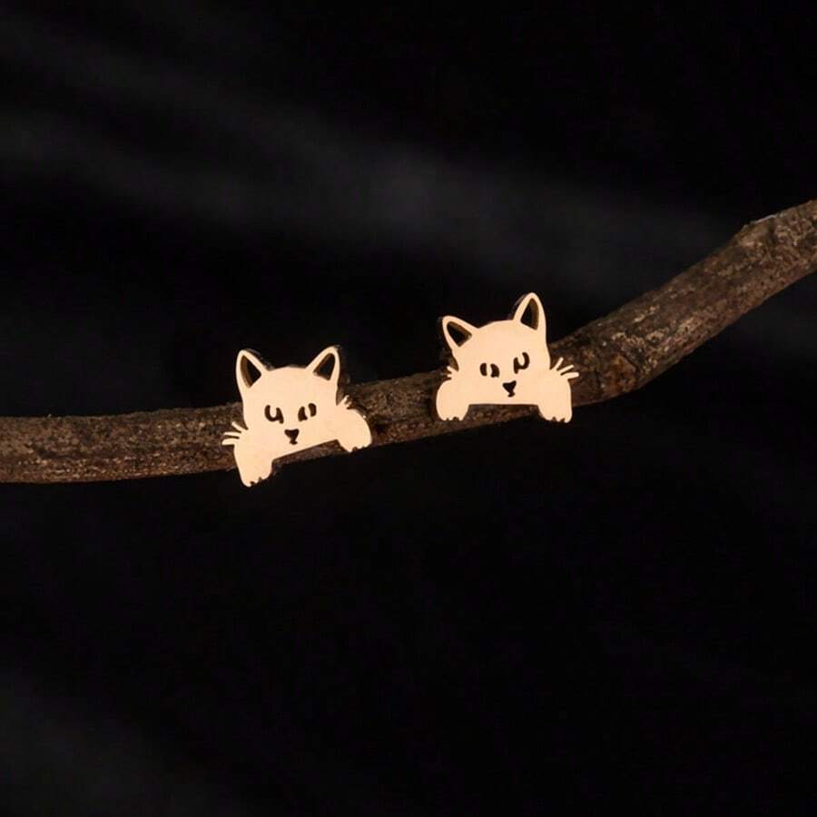 1 Pair Of Elegant Cat Earrings, Stainless Steel, Animal Theme, Suitable For Everyday Wear, Pet Animal Accessories, Women's Holiday Gifts