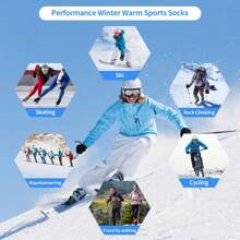 2 双保暖滑雪袜男女冬季保暖足球运动袜寒冷天气厚及膝袜适合滑雪、单板滑雪、户外运动高性能滑雪袜（灰色 + 蓝色/紫色-黑色 + 粉色-白色） - 彩色 - 查看 9