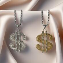 1pc Exaggerated Hip-Hop Style Dollar Sign Pendant Necklace, Zinc Alloy & Rhinestone Decor, Suitable For Men And Women Daily Wear - Gold - View 8
