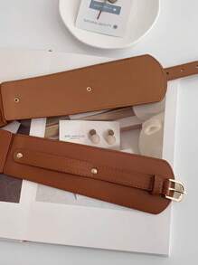 1条女士PU皮革弹力腰带 - 高品质时尚配饰，适合搭配连衣裙和牛仔裤，设计师品牌，不可水洗PU材质，最佳搭配 - 棕色 - 查看 5