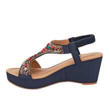 Sandalia Plataforma para Dama con brillos de colores en color Azul acabado Nobuck