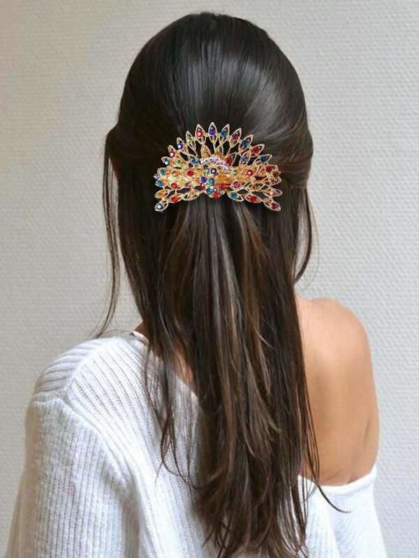 1pc Glamorous Shiny Peacock Hair Clip, Colorful Rhinestone Decor, Elegant Cute Peacock Hairpin, Metal Spring Clip, Suitable For Daily Wear, Gift For Teachers/Wife/Mom/Women