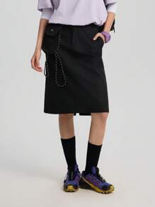 TECTOP 1pc Women's Outdoor Cargo Skirt With Detachable Pouch, Slimming Mid-Length Casual Sports Straight Skirt, Spring/Summer