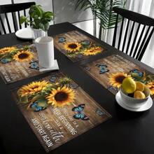 6 stuks, 4 stuks Zonnebloempatroon Tafelgerei Placemats, Onderzetters, Tafelmatten, Keukentafel Tafelgerei Placemats, Maat 12 * 18 Inch, Geweven Van 100% Polyestervezel, Geschikt Voor Keuken Eettafels, Feestdecoratie Placemats, Huisdecoratie, Ideale Cadeaudecoratie
