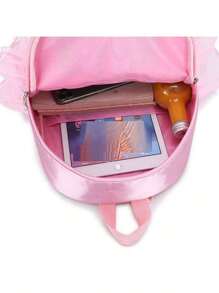 Customized Embroidered Name Ballet Backpack, Satin Pink Backpack, Personalized Ballet Bag, School Sports Gymnastics Bag With Zipper, Suitable For Girls, Elegant Lace, Versatile, Practical, For Birthday, Graduation, Christmas, Winter, Autumn, School, Outdoor/Trip/Hiking/Sports/Climbing