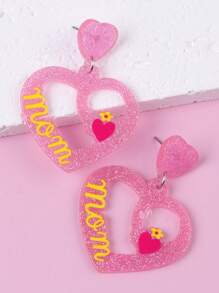 1 Pair Minimalist Mother's Day Pink Hollow Heart Acrylic Earrings, Creative Design For Women
