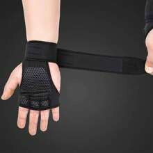 1 Pair Unisex Workout Fingerless Gloves, Weight Lifting Gym Fitness Exercise Training Sports With Hook & Loop Fasteners - Black - View 4