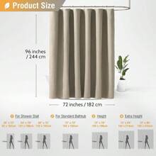 蓝色超长浴帘，72x96 英寸长亚麻纹理重型面料浴帘套装，带 12 个挂钩，高装饰性中性防水布浴帘，适用于浴室，海军蓝家居浴室装饰 - 卡其色 - 查看 5