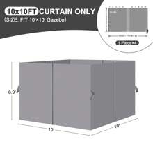 Aoodor 10' X 10' Gazebo Curtain Set Protecting Privacy Side Walls 4 Panels (Curtain Only) - 灰色 - 查看 4