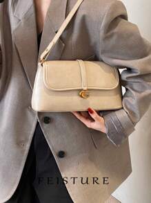 1 chiếc túi đeo vai Feisture màu trơn bằng chất liệu PU, túi đeo vai có nắp cổ điển phù hợp cho bé gái, phụ nữ, sinh viên đại học, người mới đi làm và nhân viên văn phòng, tuyệt vời cho công việc, kinh doanh, đi làm, đi học - trắng - Xem 6