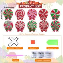 10pcs/Set DIY Candy Shaped Artificial Diamond Painting Coasters Set, Size 10cm*8cm/4in*3.14in Anti Slip Wooden Diamond Art Coasters With Holder For Home Kitchen, Office Desk, Dining Table Protection And Restaurant Decoration, Arts And Crafts Gift For Beginners, Parents, Friends, Suitable For Valentine's Day, Birthday, Mother's Day, Festival And Christmas Holiday Party Decoration