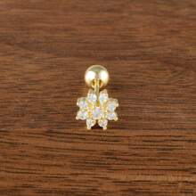 1 Peça Brinco Argola Pequena com Zircônia, Brinco Dourado 18K com Florzinha, Brincos de Cartilagem, Labrete, Tragus, Hélix, Joias de Piercing