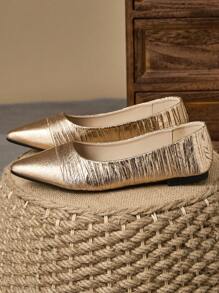 2025 Nuevos zapatos planos de punta fina de moda, versátiles, casuales, con suela suave, elegantes y de fácil puesta, disponibles en múltiples tallas, aptos para todas las estaciones - Dorado - Ver 4