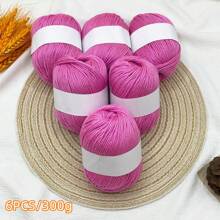 Set de 6 piezas de hilo de seda de lujo - Paquete de 6 piezas/300g de hilo tejido suave, adecuado para suéteres, bufandas, sombreros, mantas para bebés, etc., disponible en múltiples colores - Fibras de alta calidad, adecuado para tejer y ganchillo.