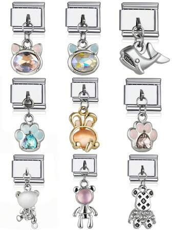 1 件 2025 顶级时尚吊坠套装（猫、猫爪、兔子、熊）DIY 意大利模块化滴油吊坠情侣手链制作不锈钢首饰配件吊坠，适合作为送给朋友和家人、派对、搭配日常服装的礼物