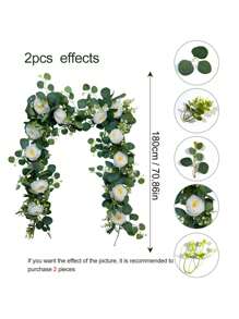 3pcs Artificial Eucalyptus Wreath With Roses And Peonies, 70-Inch Plastic Floral Decor For Wedding, Party, Indoor And Outdoor Wall Decoration, No Power Needed, Featherless, Multipurpose, Suitable For Christmas, Halloween, Thanksgiving, Valentine's Day, Outdoor Decor Gifts Birthday Graduation
