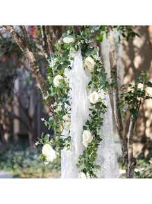 3pcs Artificial Eucalyptus Wreath With Roses And Peonies, 70-Inch Plastic Floral Decor For Wedding, Party, Indoor And Outdoor Wall Decoration, No Power Needed, Featherless, Multipurpose, Suitable For Christmas, Halloween, Thanksgiving, Valentine's Day, Outdoor Decor Gifts Birthday Graduation