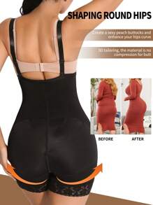 1PC Popular Ladies' Non-Roll Edge Base Layer Suitable For All Seasons, Featuring Elastic Snap Buttons, Detachable Suspenders, Lace Trim, Long Bodysuit, Waist-Cinching, Hip-Lifting, And Shaping One-Piece.