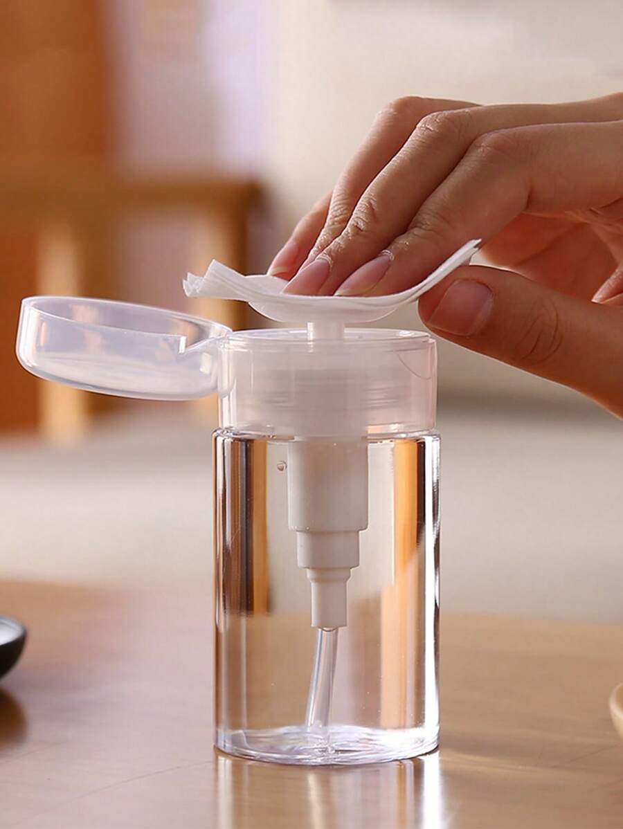 1pc Convenient Carry Pressing Makeup Remover Bottle, Transparent Dispenser, Travel Size - View 1