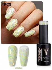 YOKEFELLOW 10ML 亮片凝胶指甲油，不对称五角形圆形彩色亮片春夏花园风格粉色橙色紫色蓝色指甲油可浸泡 UV LED 适用于美甲沙龙 DIY 在家适合女士女孩 2025 新品