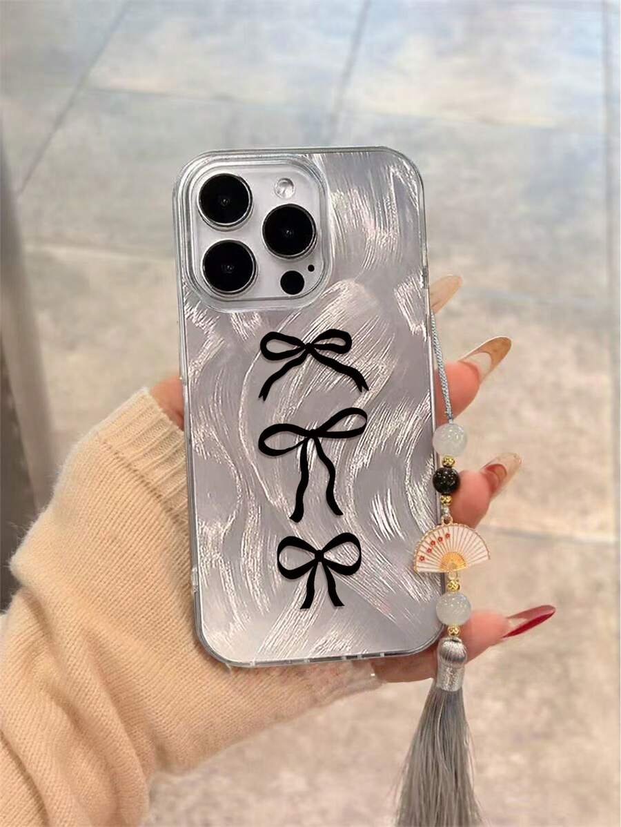 New 2-In-1 IMD Gradient PC+TPU Anti-Drop Phone Case With Bowknot Printing, Decorated With Colorful Beads, Plum Blossom Fan Tassels Pendant, Compatible With IPhone 16/16 Pro/16 Pro Max, 15 Pro Max, Compatible With IPhone 14 Pro, 13 Pro Max,International Version, Not The Domestic Version - Multicolor - View 1