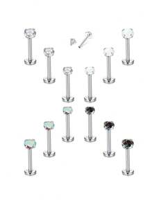 12 件蛋白石 CZ 锆石唇环女式男式 16G 不锈钢唇钉耳环软骨前螺旋耳屏耳环梦露美杜莎穿孔珠宝 - 唇釘 - 查看 13