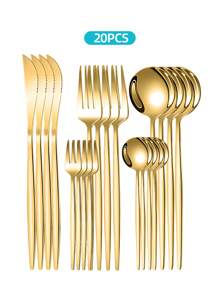 Stainless Steel Elegant Tableware Set, 5/20/30pcs Western Cutlery Set-Includes Dining Knives, Table Forks, Dining Spoons, Teaspoons, Dessert Forks, Forks For Salad/Appetizers/Dessert, And Mini Spoons For Coffee/Tea/Dessert/Cake/Stirring/Fruit/Ice Cream, Reusable Steak Knife, Main Fork, Soup Spoon, Teaspoon