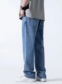 Jeans en denim bleu pour garçons, pantalon casual de style basique lavé pour adolescents, coupe droite, printemps/automne